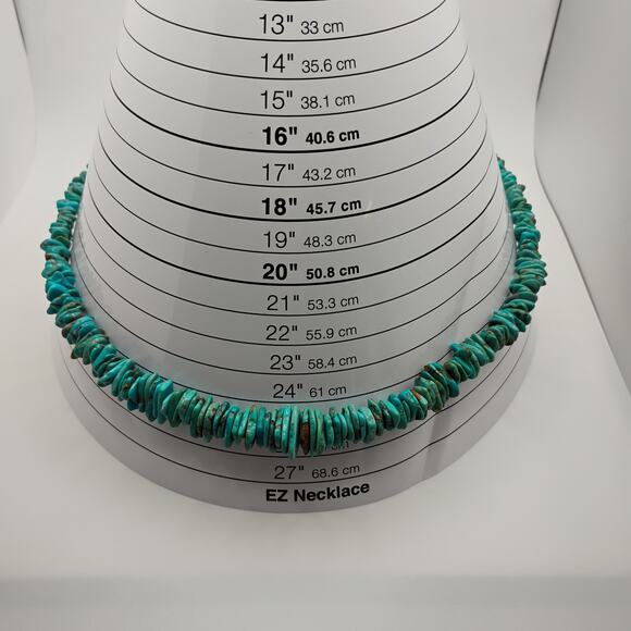 Turquoise Chip Necklace in Graduated Sizes with Sterling Clasps- 24 inches - Picture 4 of 5